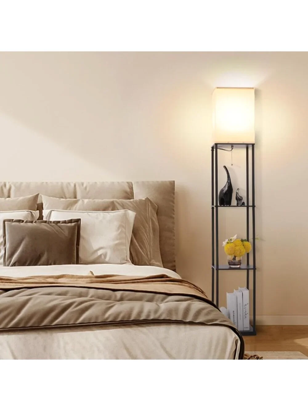 Modern Floor Lamp with Shelves, 3 Color Temperature, Corner Bookshelf Light